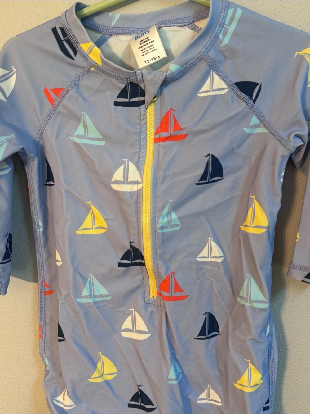 Rugged Butts Sailboat Rash Guard Swimsuit - Long Sleeve One Piece 12-18 Months - Picture 2 of 6